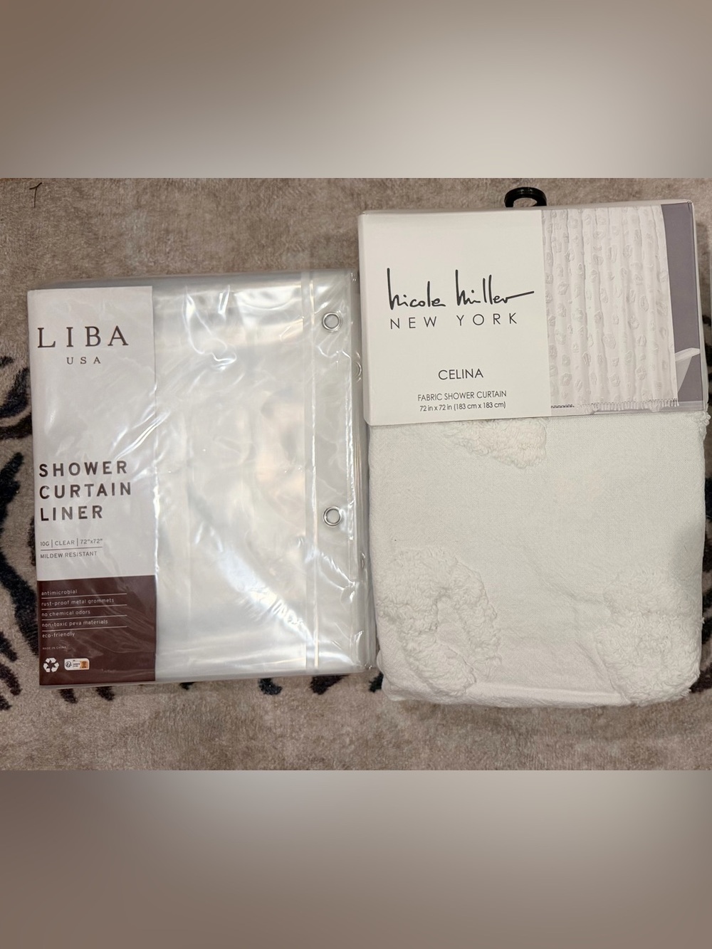 Nicole Miller Celina Fabric Raised Leopard Print Shower Curtain & Clear Liner
